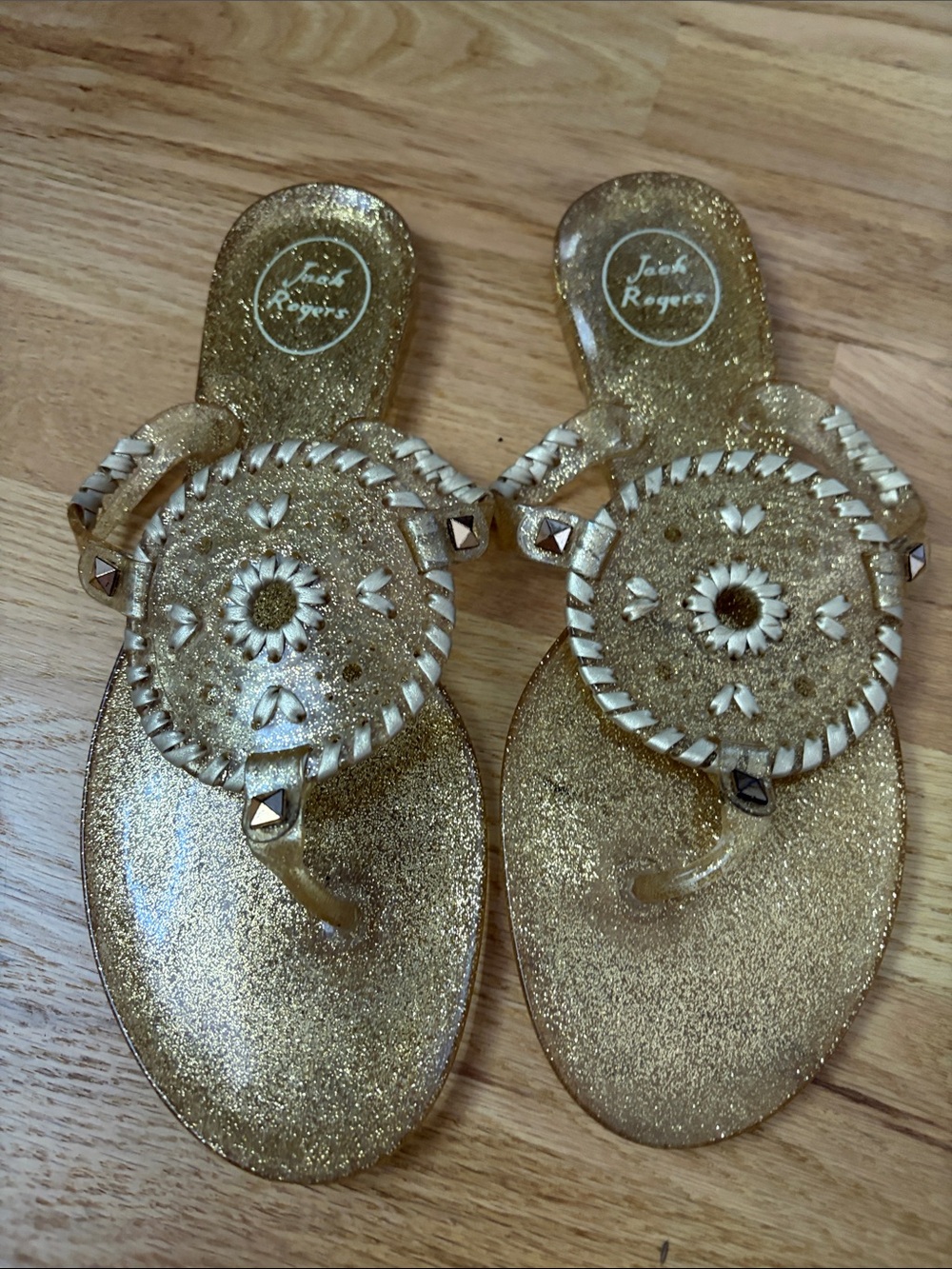Jack Rogers Gold Glitter Jelly Sandals - Women 9